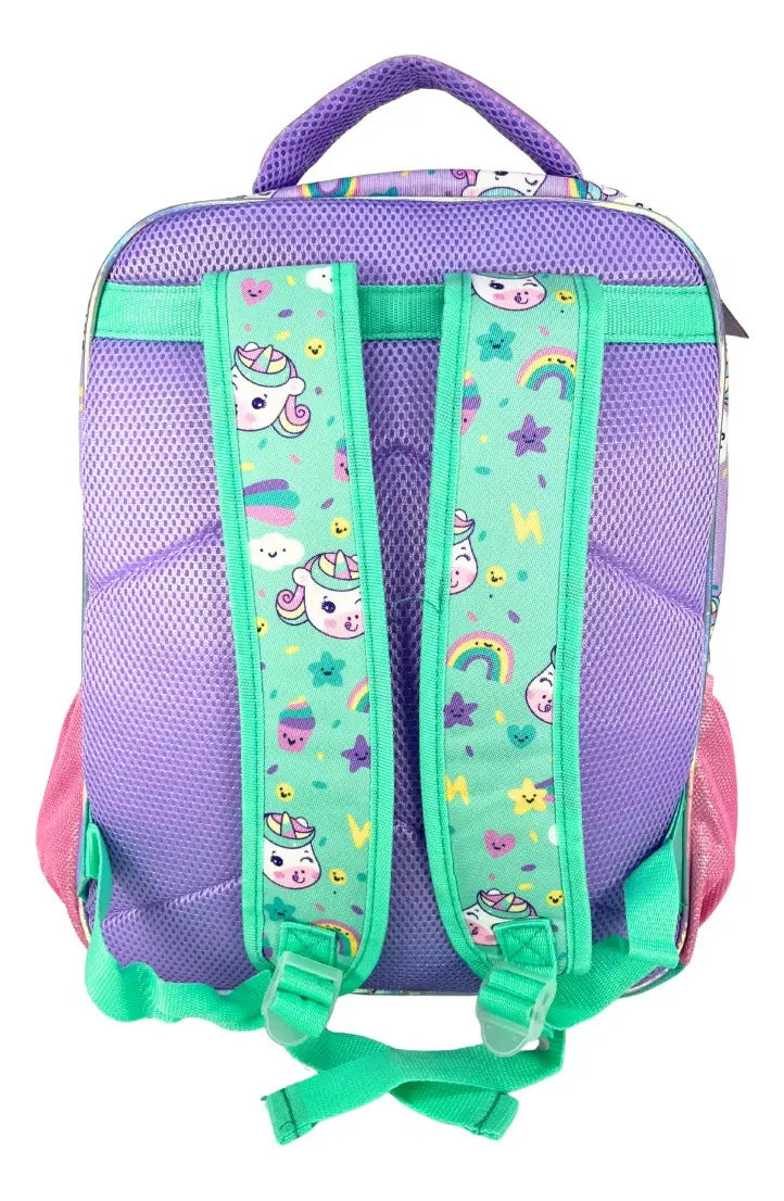 Mochila Primaria Set 3 Piezas Marca Lluvia Unicornio Burbuja