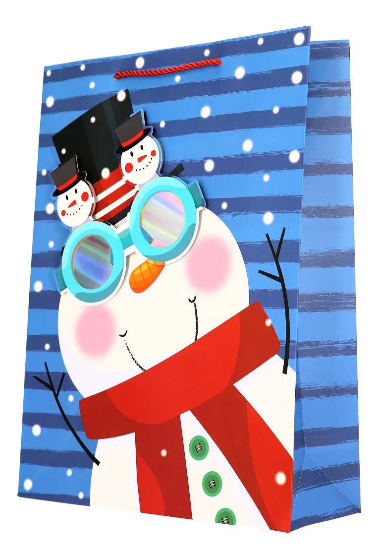 Bolsas de Regalo Navideñas Lluvia Lentes 3D 12 Pzas 42cm