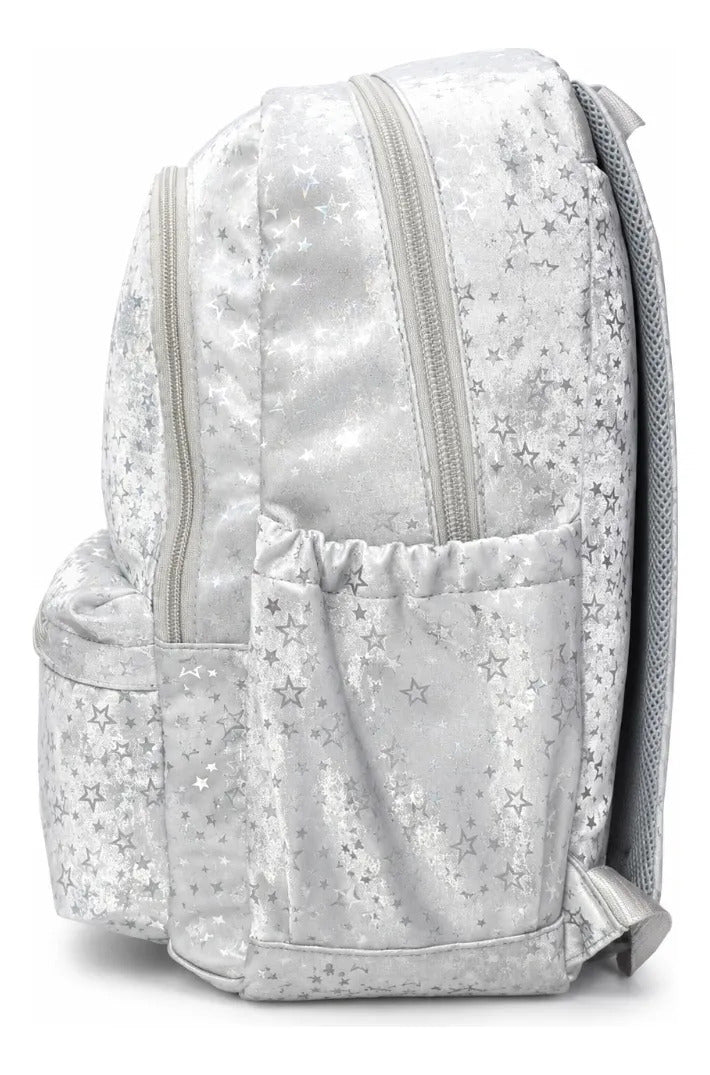 Mochila Escolar Lluvia Gris Plata Repelente Al Agua Premium