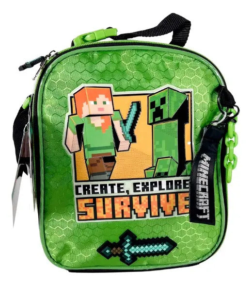 Paquete 3 Piezas Mochila Minecraft Ruz Verde Primaria