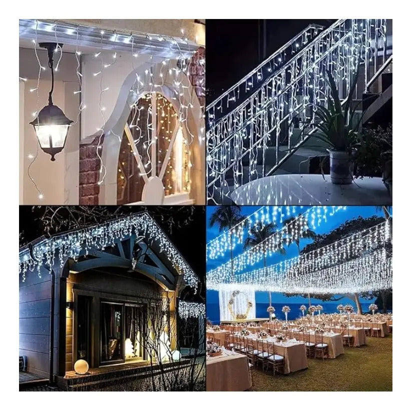 Serie Cascada Navideña 200 Luces 4 M Led Luz Blanca Fria