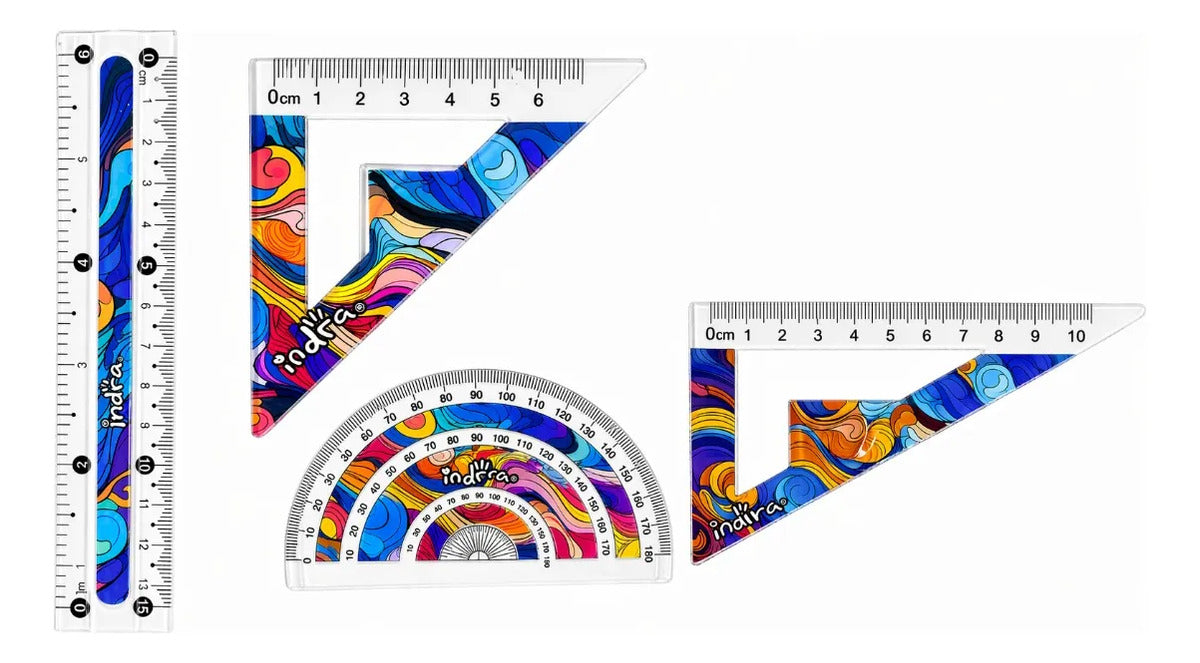 Juego De Geometría Indra Abstract 15 Cm 4 Piezas Con Estuche