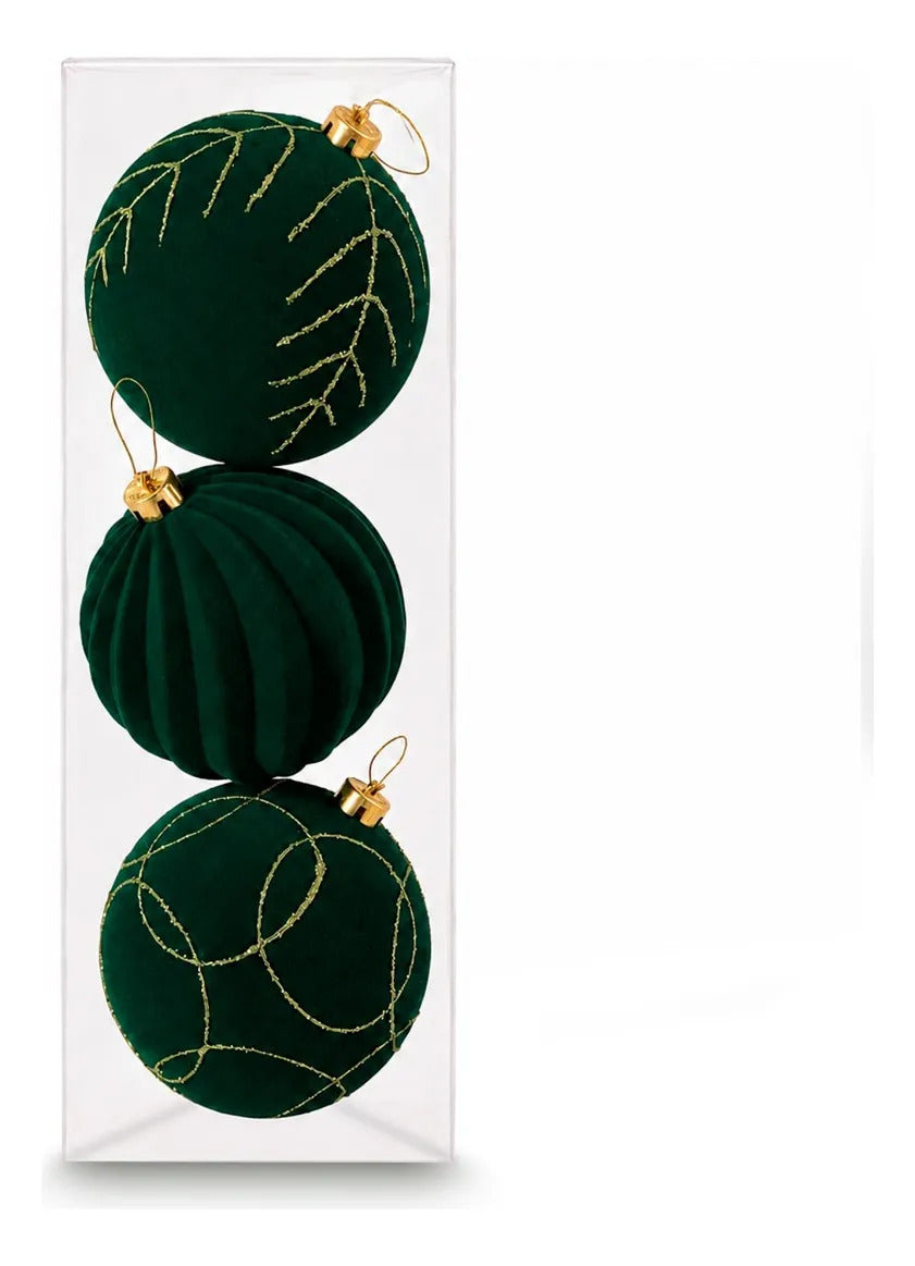 Esferas Navideñas Lluvia Jumbo Verde 3 Piezas 13 cm