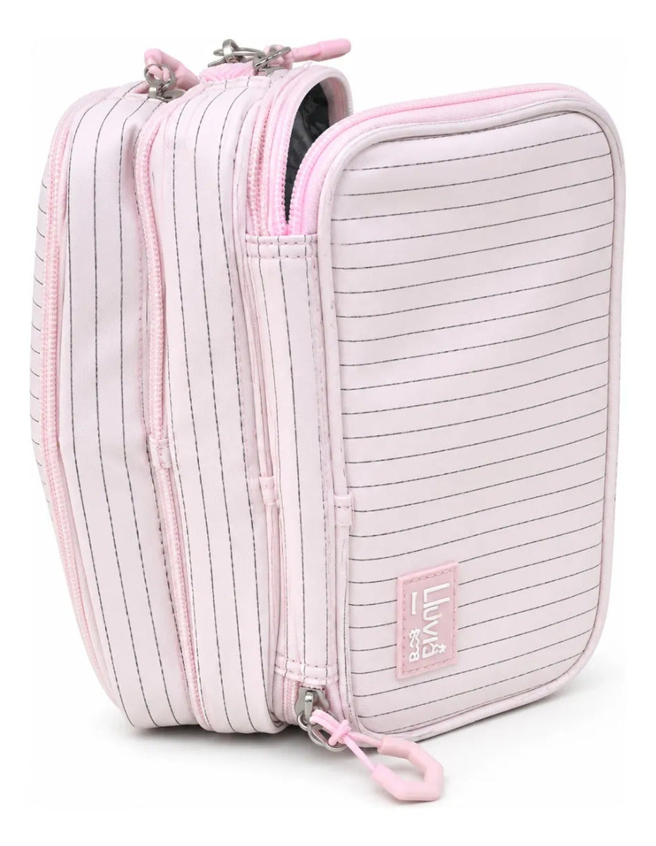 Lapicera Escolar Lluvia Rosa Pastel Rayas Verticales