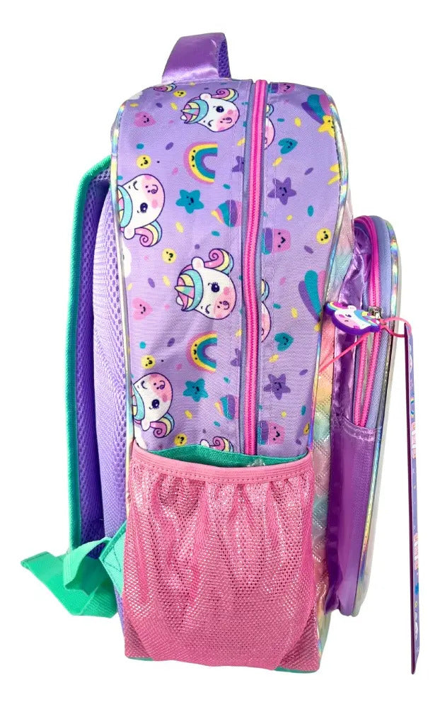 Mochila Primaria Set 3 Piezas Marca Lluvia Unicornio Burbuja
