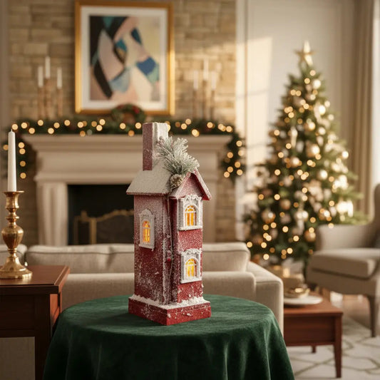 Casa Navideña Decorativa Con Luz Y Nieve 52x14x30 Cm