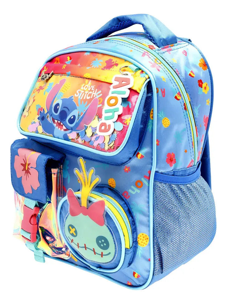 Mochila Kinder Ruz Disney Stitch Rosa Azul Aqua Estampado