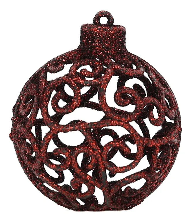 Set 6 Esferas Navideñas Rojo Vino Caladas 6 cm