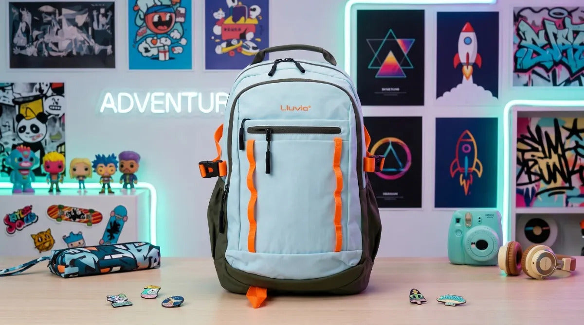 Mochila Juvenil Lluvia Menta Con Detalles Naranja Neon