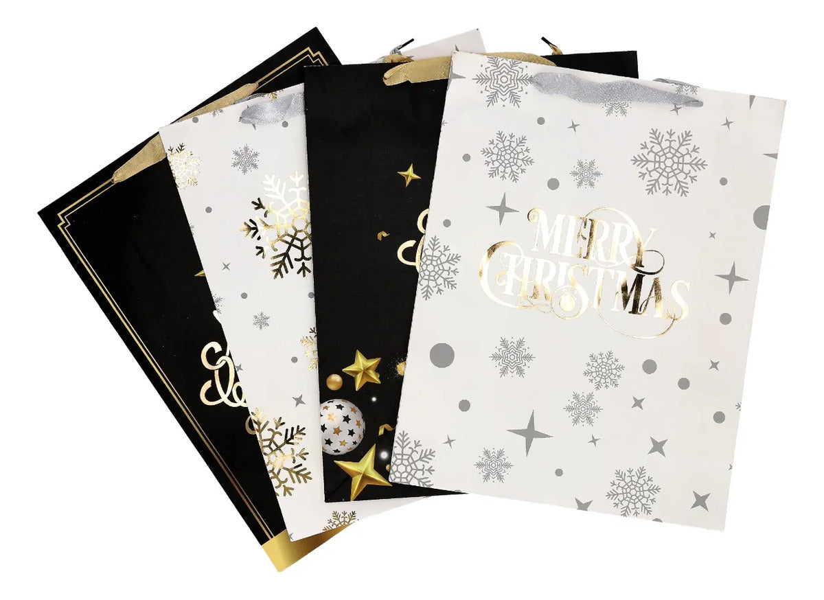 Bolsas de Regalo Navideñas Lluvia Elegantes Doradas 12 Pzas
