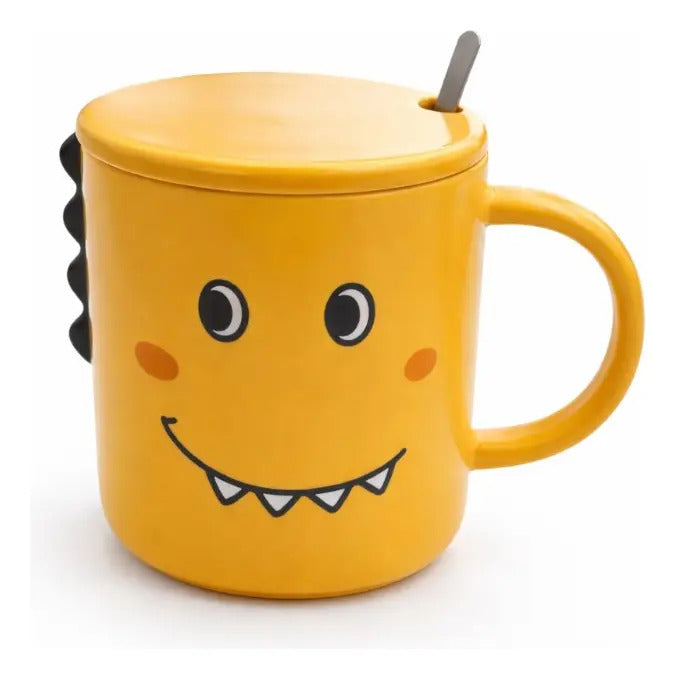 Taza Kawaii Dinosaurio Colores Rosa Verde Y Amarillo 350 Ml