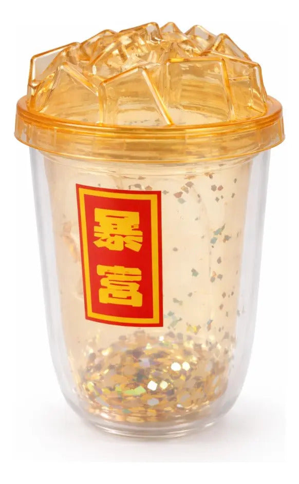 Vaso 450 Ml Con Glitter Suelto Tapa Hielo Diseño Creativo