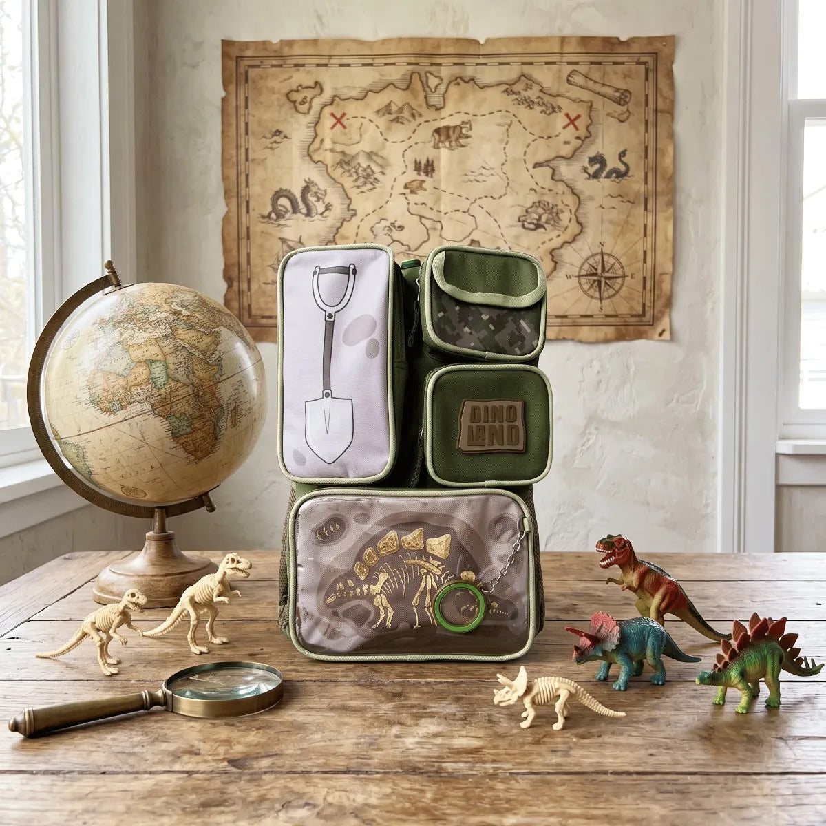 Mochila Escolar Chenson Verde Militar Dinosaurio T-Rex