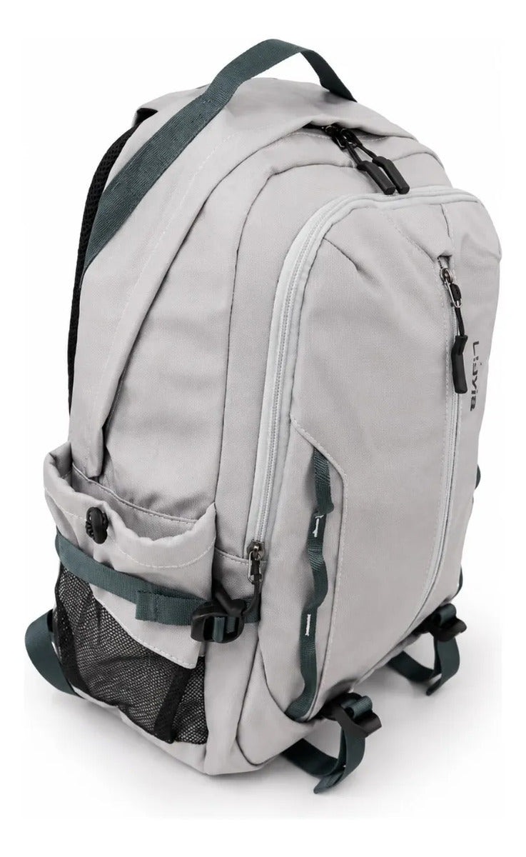 Mochila Juvenil Lluvia Gris Satinado Elegante Porta Laptop