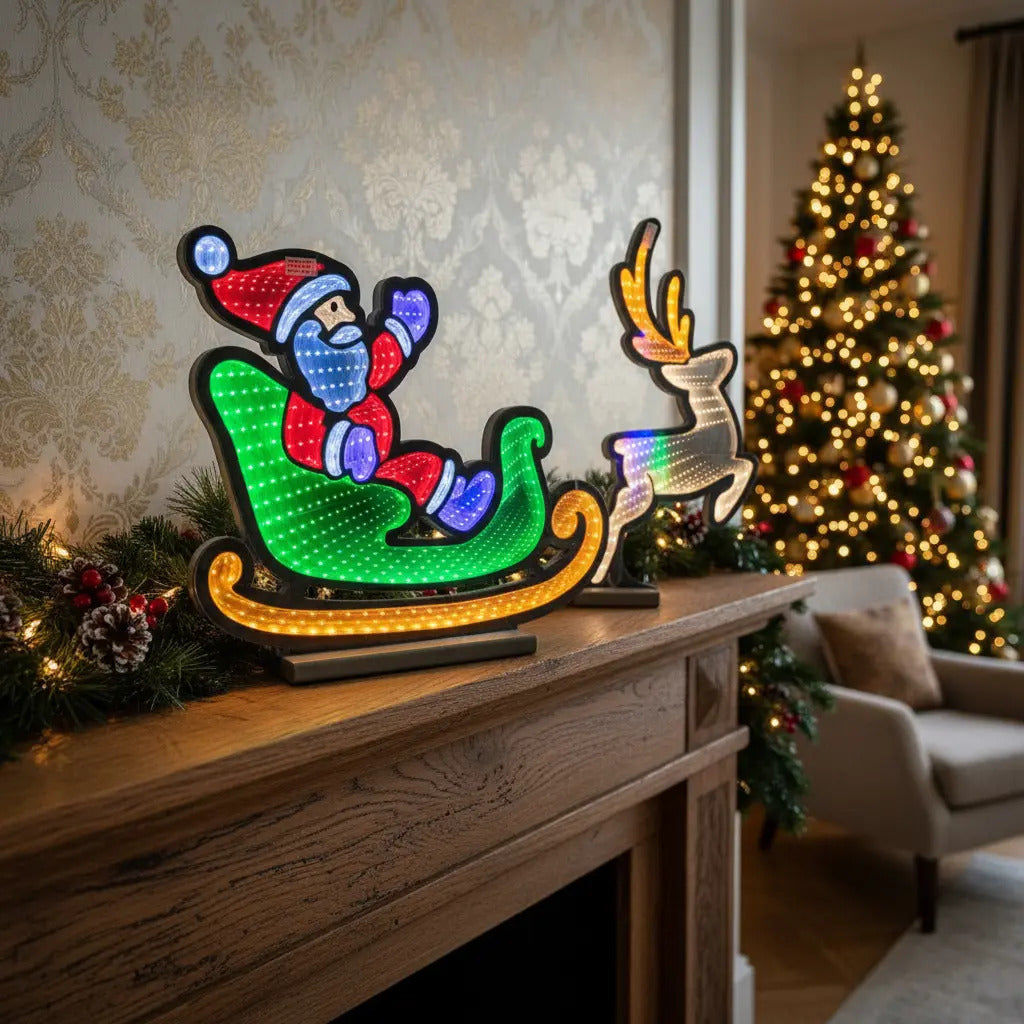 Luz Infinita Santa Con Trineo Y Reno 45x85x2 Cm 429 Luces