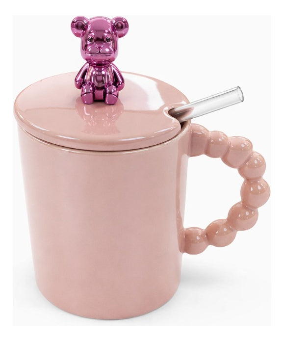 Taza Porcelana Con Oso Metalico Y Tapa 420 Ml