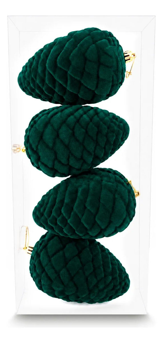 Adornos Navideños Lluvia Piña de Pino Verde 4 Piezas
