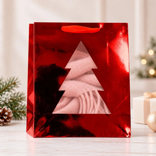 Bolsas de Regalo Navideñas Lluvia Pino Ventana 12 Pzas 41cm