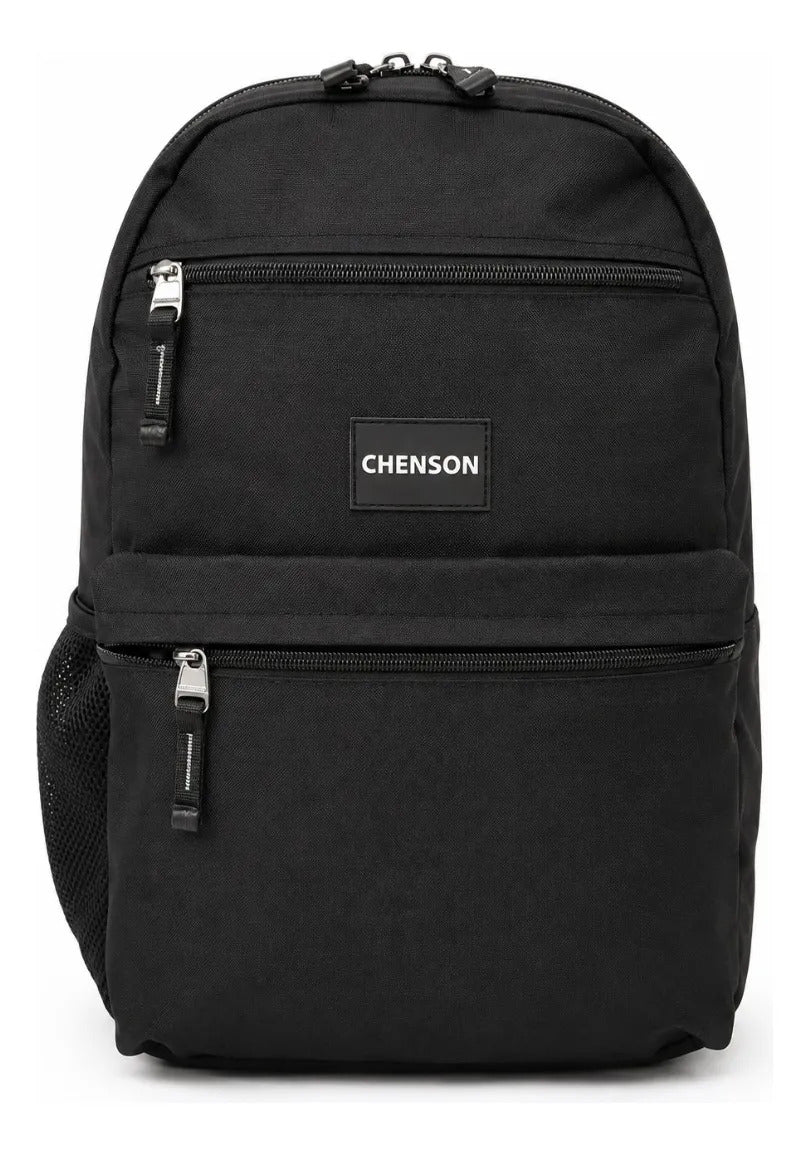 Mochila Chenson Negra Resistente Con Bolsillos Laterales
