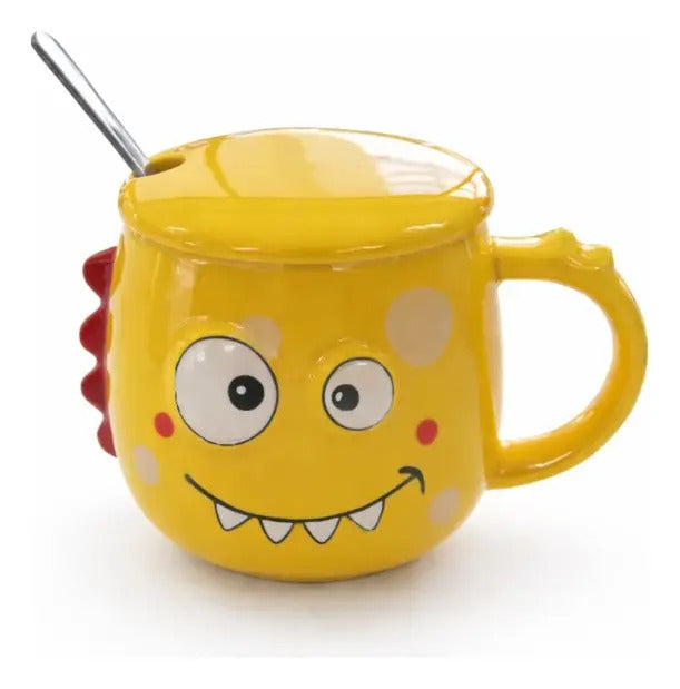 Taza Colorida Kawaii Monstruos Con Tapa Incluida 400 Ml