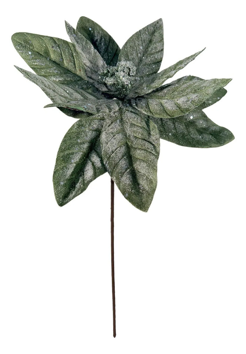 Nochebuena Lluvia Verde Matcha Escarchada 12Pz 32cm
