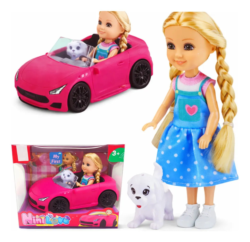Muñeca Candy Toys Nini Love Con Carro Y Mascota 3 Piezas