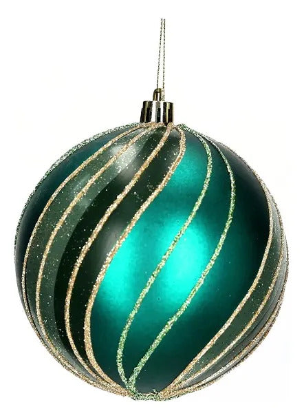 Esferas lluvia Verde Matcha Líneas Doradas y Glitter 8 cm