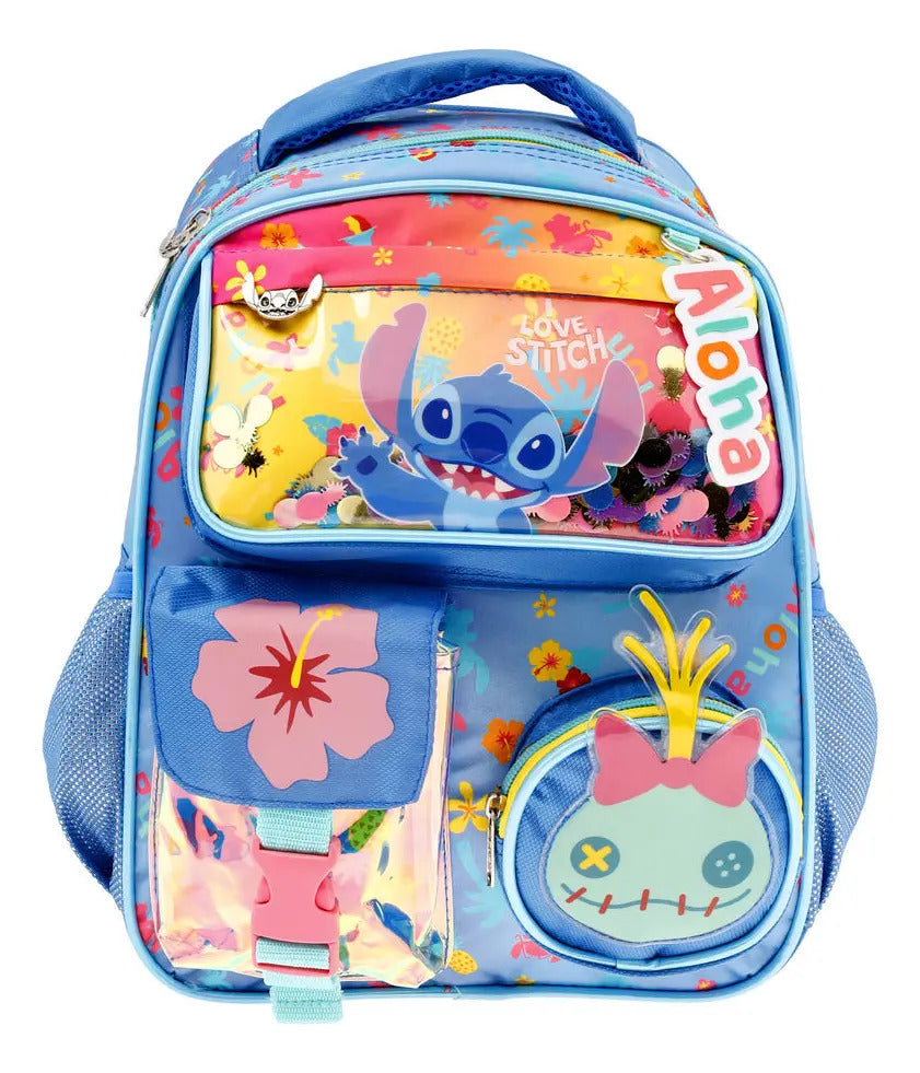 Mochila Kinder Ruz Disney Stitch Rosa Azul Aqua Estampado