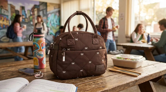 Lonchera Térmica Lluvia Café Chocolate Diseño Rombos Y Moños