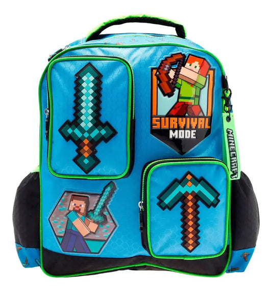 Mochila Primaria Infantil Ruz Microsoft Minecraft Steve 20L Azul Liso Tirantes Acolchados