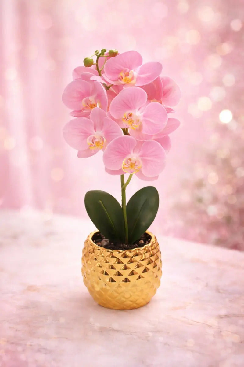 Orquídea Artificial Elegante En Maceta 4 Colores 36cm
