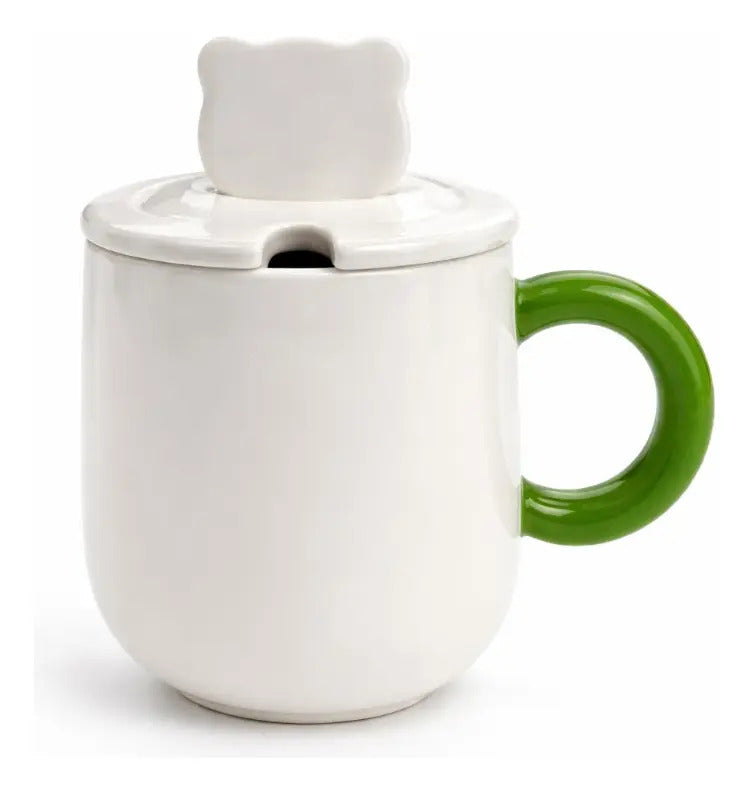 Taza Panda Kawaii Con Tapa Y Agitador Metálico 380ml