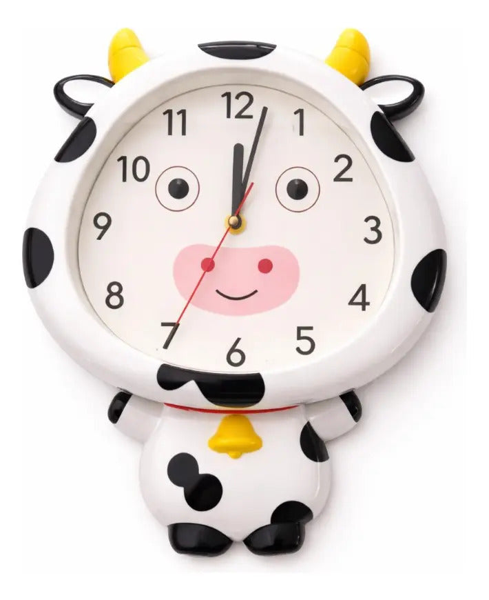 Reloj De Pared 34x4x26 Figura Vaca Con Péndulo Ojos Móviles