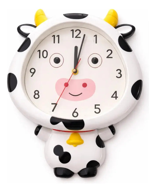 Reloj De Pared 34x4x26 Figura Vaca Con Péndulo Ojos Móviles