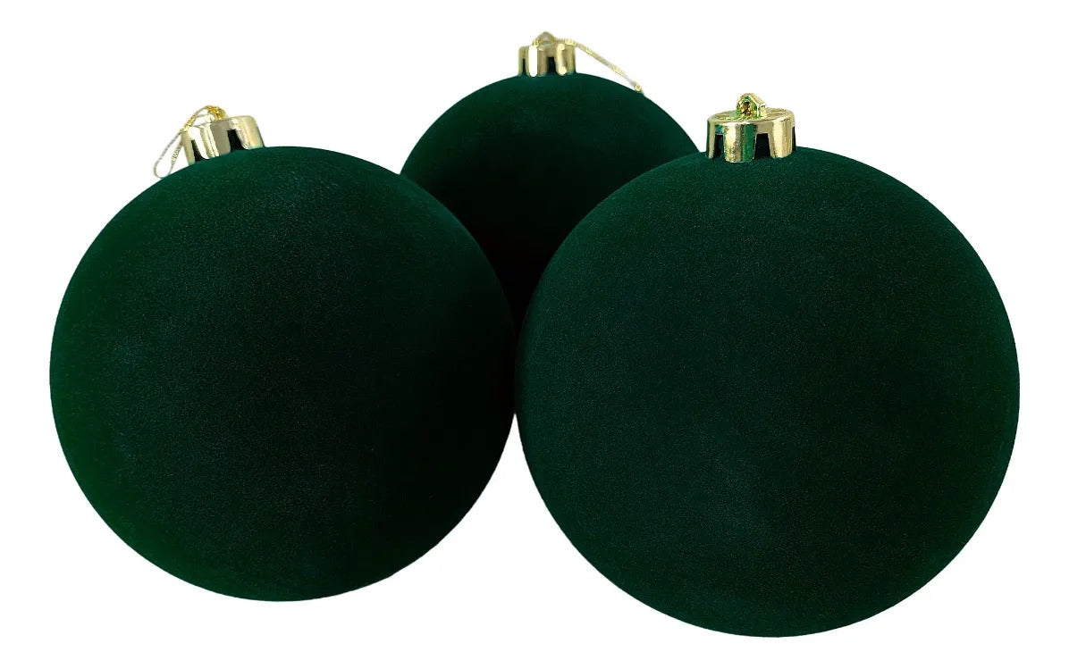 Esferas Navidad lluvia Verde Aterciopeladas 15 Cm 6 pz