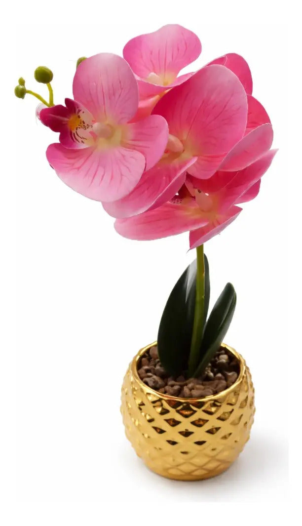Orquídea Artificial Elegante En Maceta 4 Colores 36cm