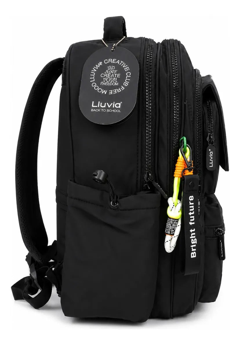 Mochila Escolar Lluvia Negra Premium Resistente Al Agua