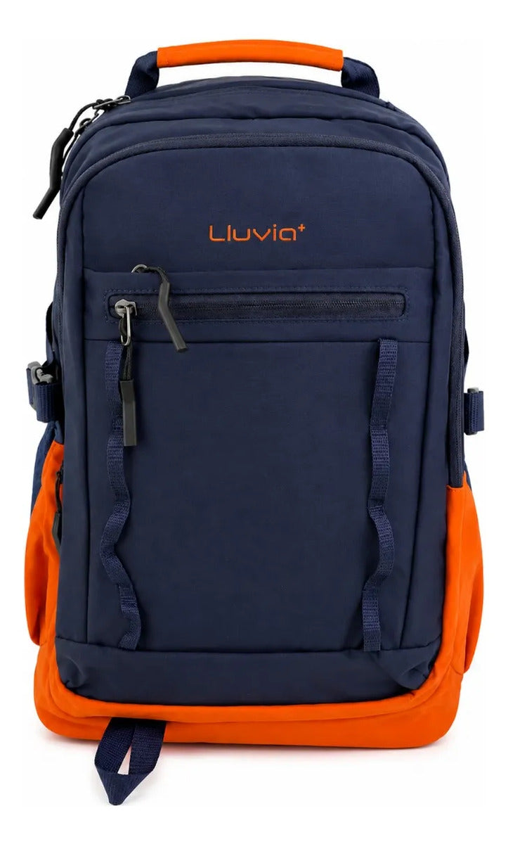 Mochila Juvenil Lluvia Azul Marino Y Naranja Moderna