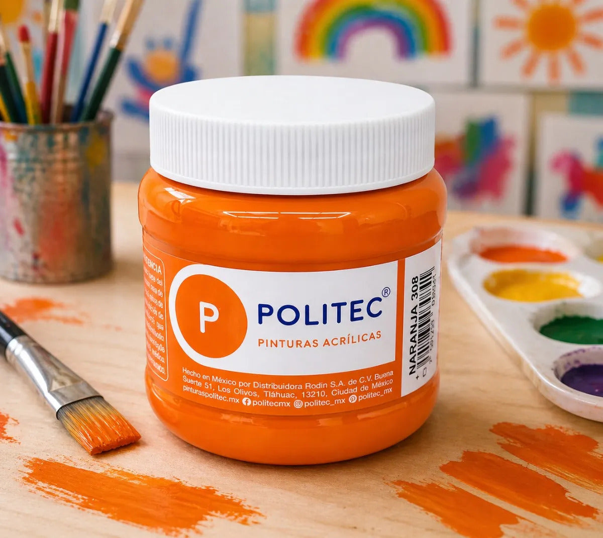 Pintura Politec Naranja 250 Ml Uso Escolar Y Artístico