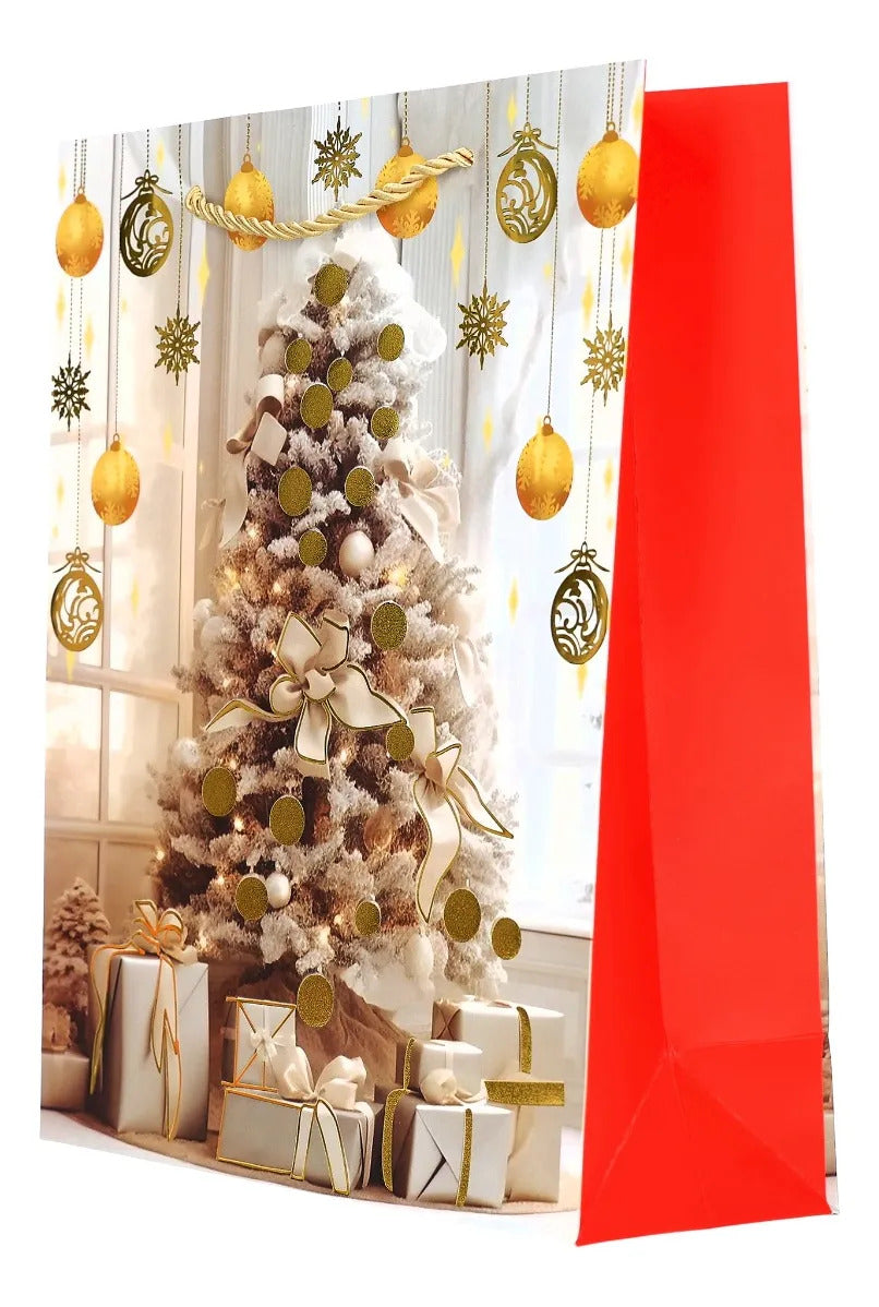 Bolsas de Regalo Navideñas Lluvia Tonos Cálidos 12 Pzas 32cm