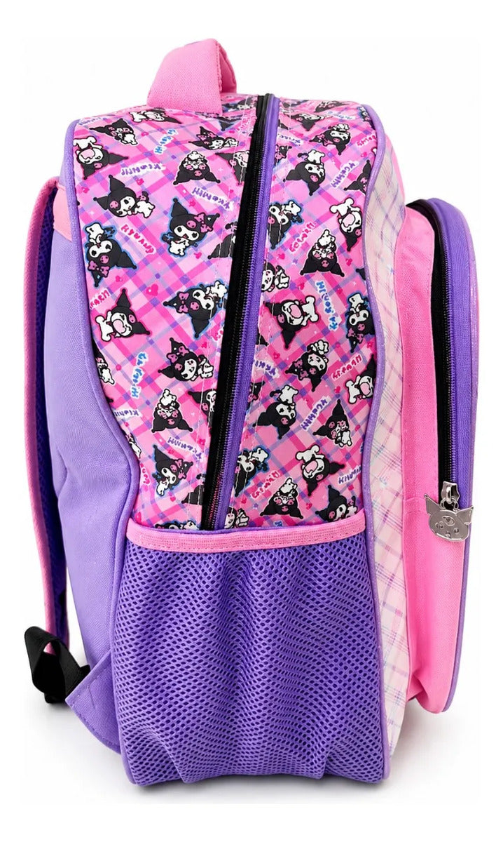 Mochila Escolar Kuromi Ruz Negra Rosa Con Bolsas Laterales