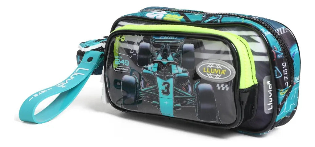 Lapicera Escolar Lluvia Turquesa Racing Con Llavero Original