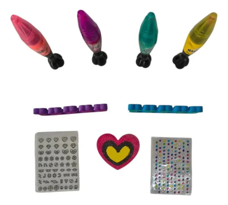 Kit De Uñas Infantil 9 Pzas Con Plumilla Y Brocha 2 En 1
