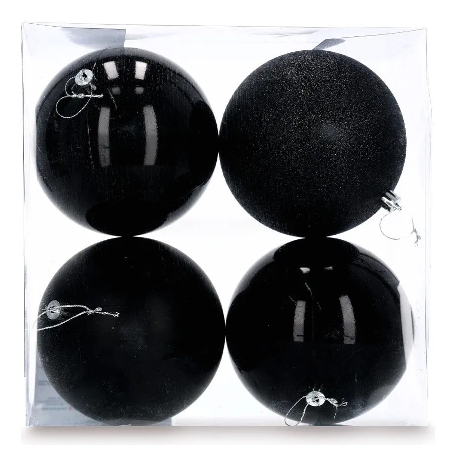 Set De Esferas Lluvia Negras 12 Cm Mate Brillante Y Glitter