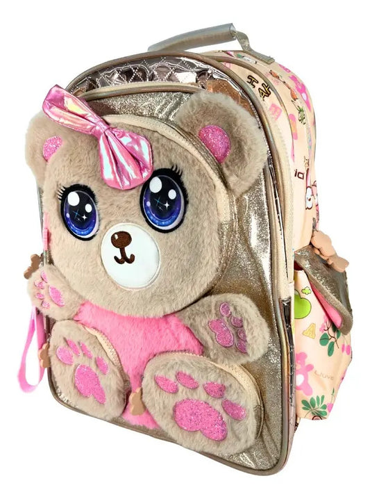 Mochila Primaria Marca Lluvia Osita Café Peluche