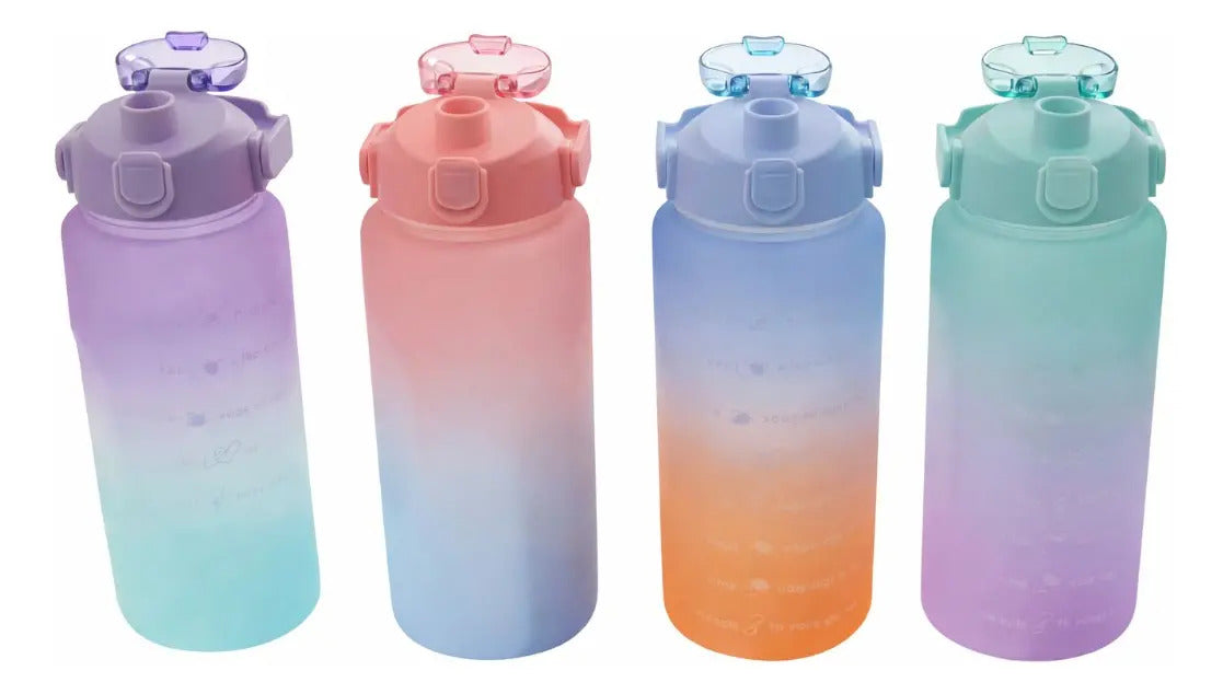 Vaso 2000ml Degradado Bpa Free Con Boquilla Y Stickers 3d