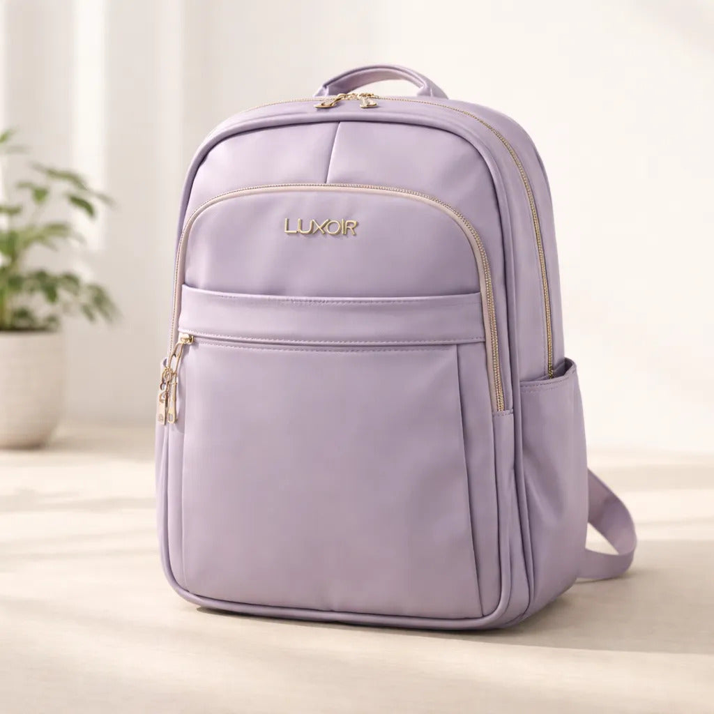 Mochila Juvenil Ejecutiva Lluvia Lila Satinado Con Dorado