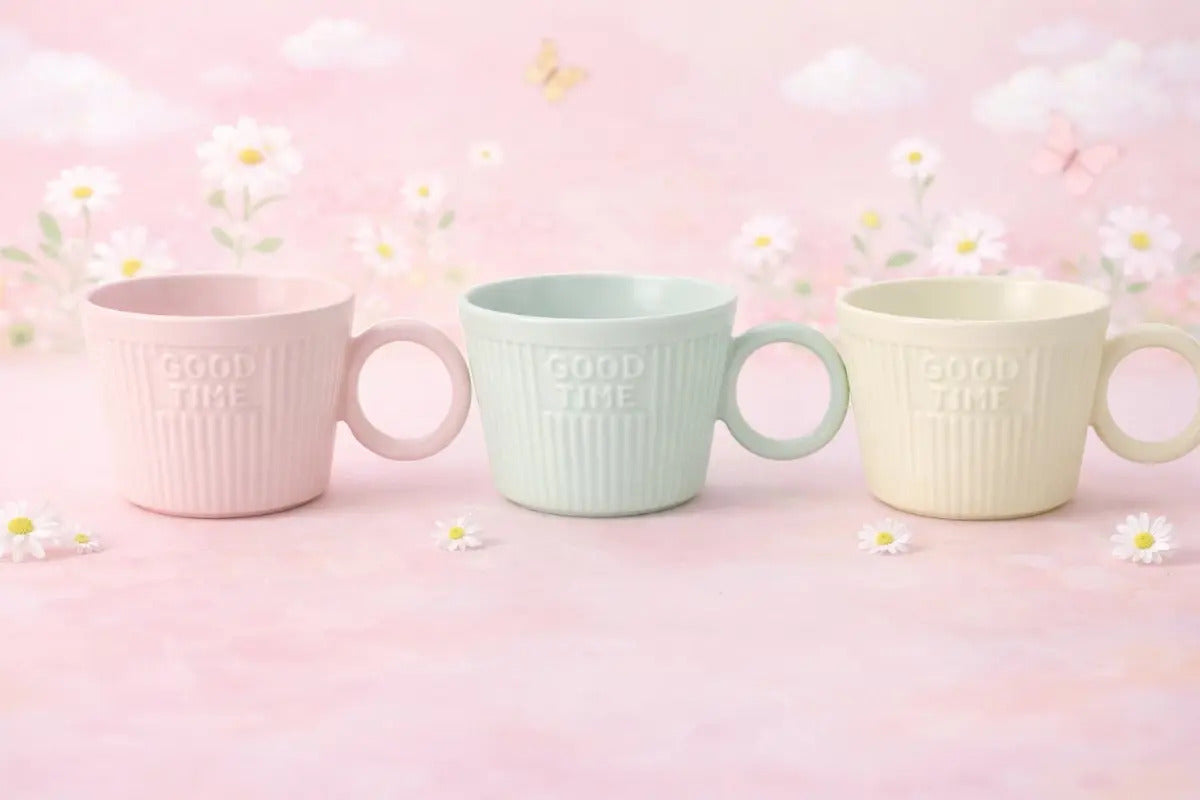 Taza Good Time En Tonos Pastel Rosa Menta Y Crema 350 Ml
