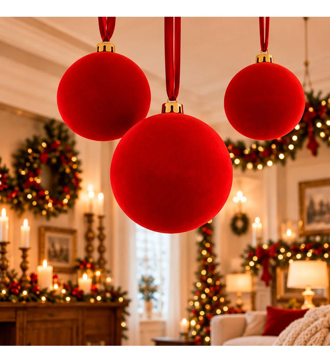 Esferas Navideñas Lluvia Jumbo Rojo 2 Piezas 20 cm