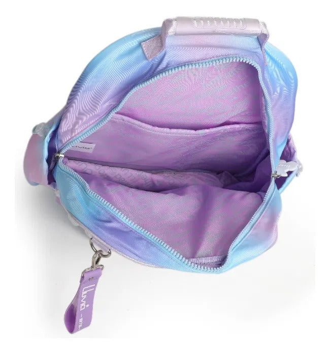 Mochila Juvenil Lluvia Lila Difuminado Con Bolsita Incluida